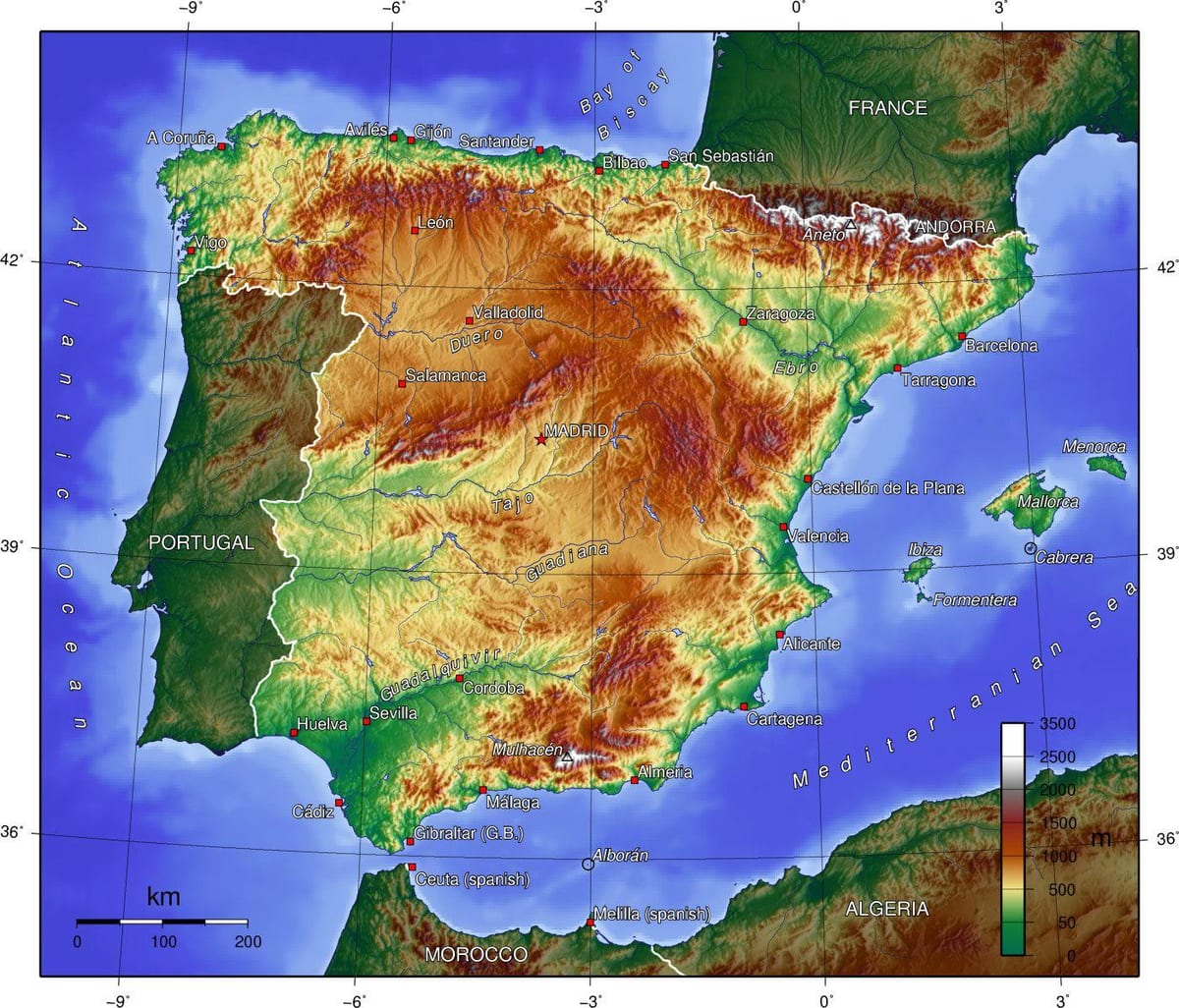 mapa Hiszpanii geografia