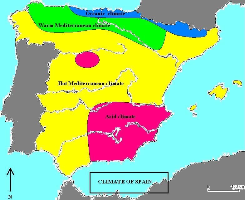 mapa Hiszpanii klimat