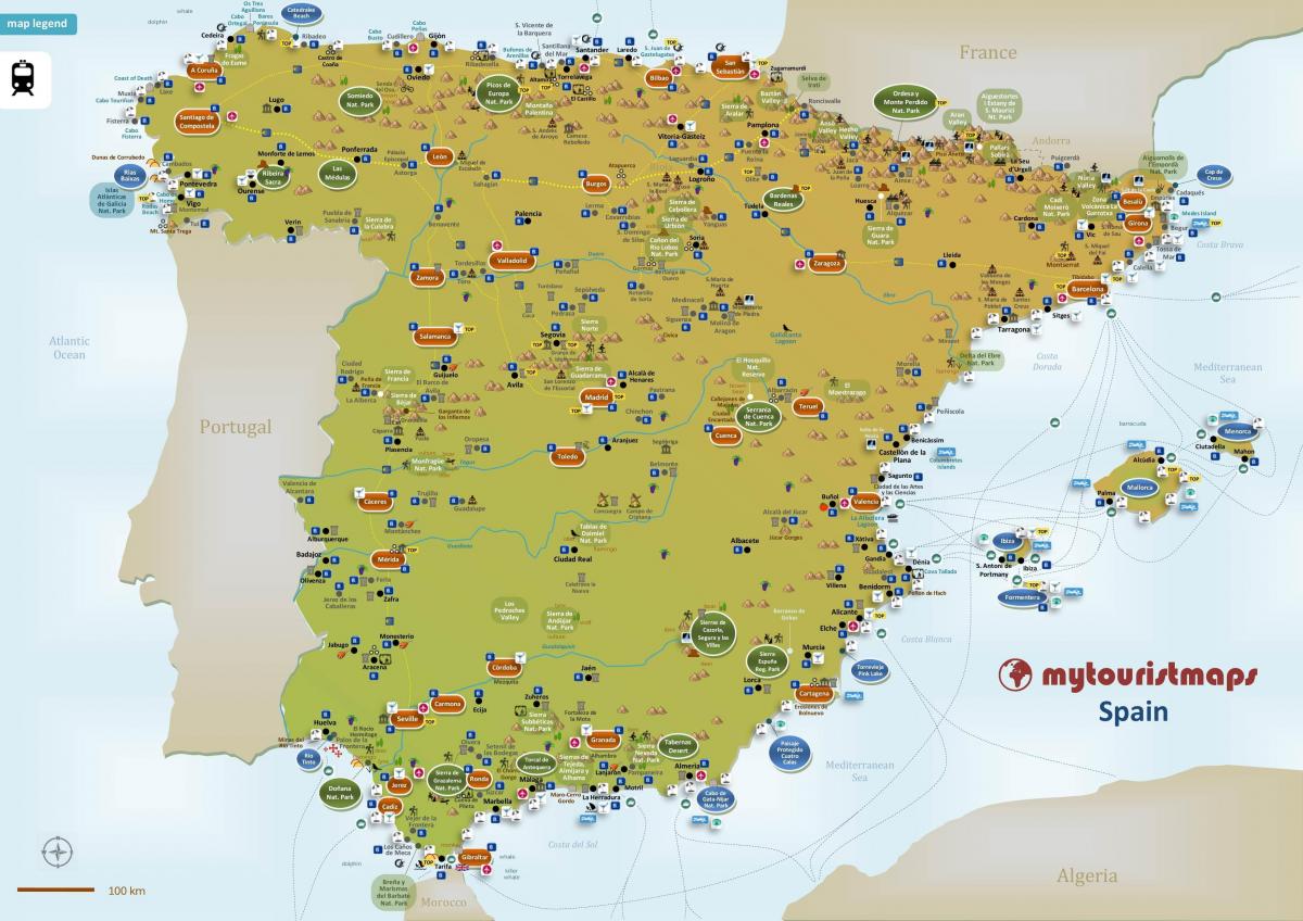 mapa turystyczna Hiszpanii