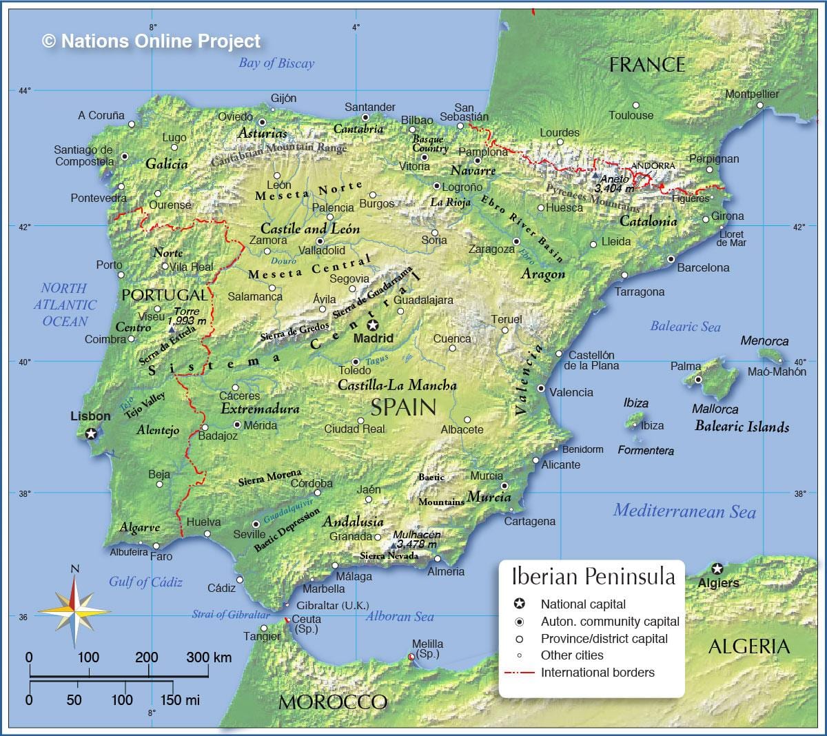 topograficzna mapa Hiszpanii