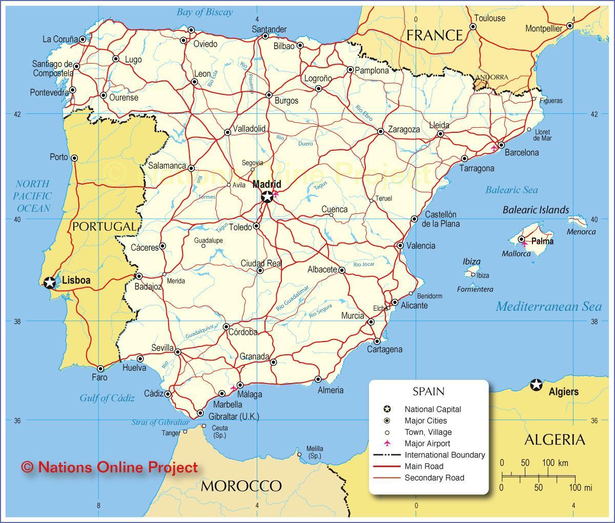 mapa Hiszpanii transportów
