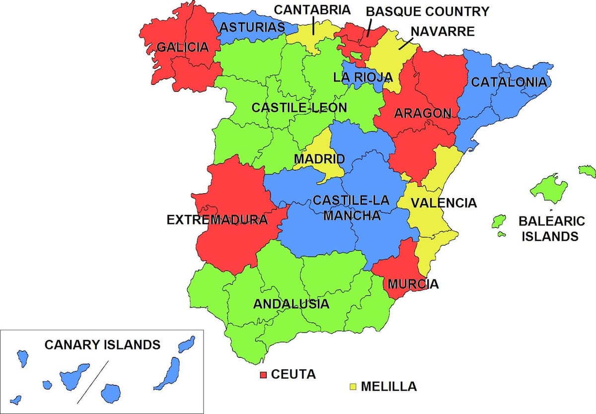 mapa Hiszpanii i regionów