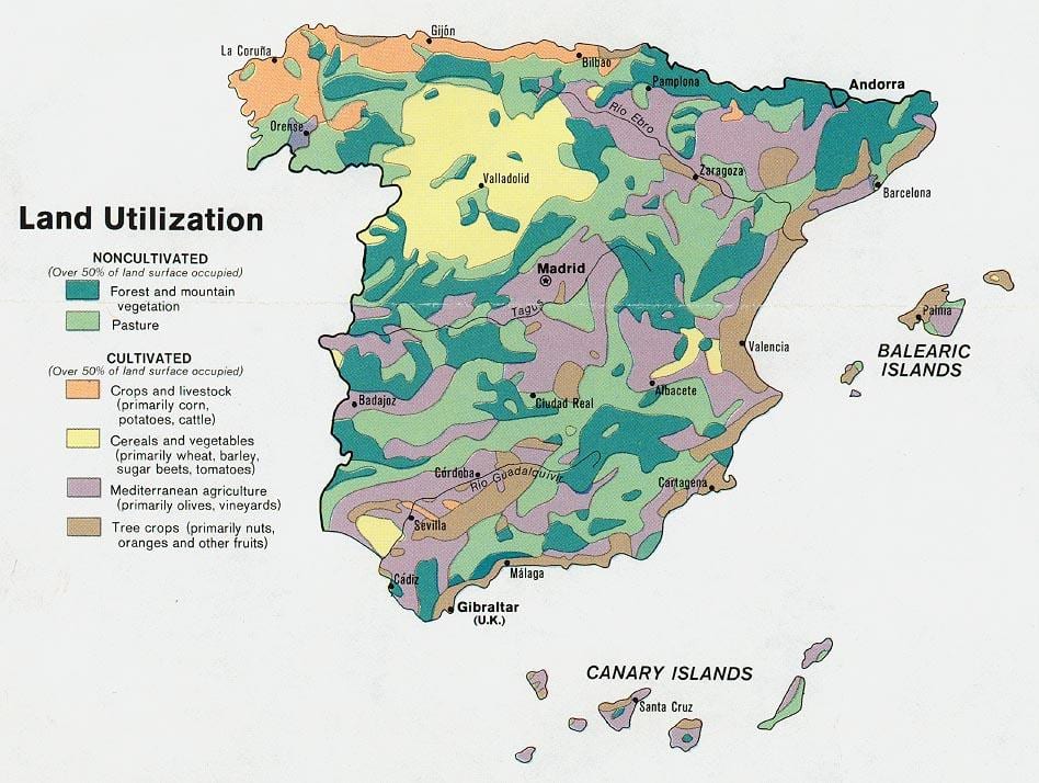 mapa Hiszpanii rolnictwo