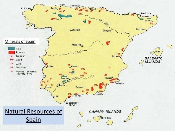 mapa Hiszpanii zasoby naturalne