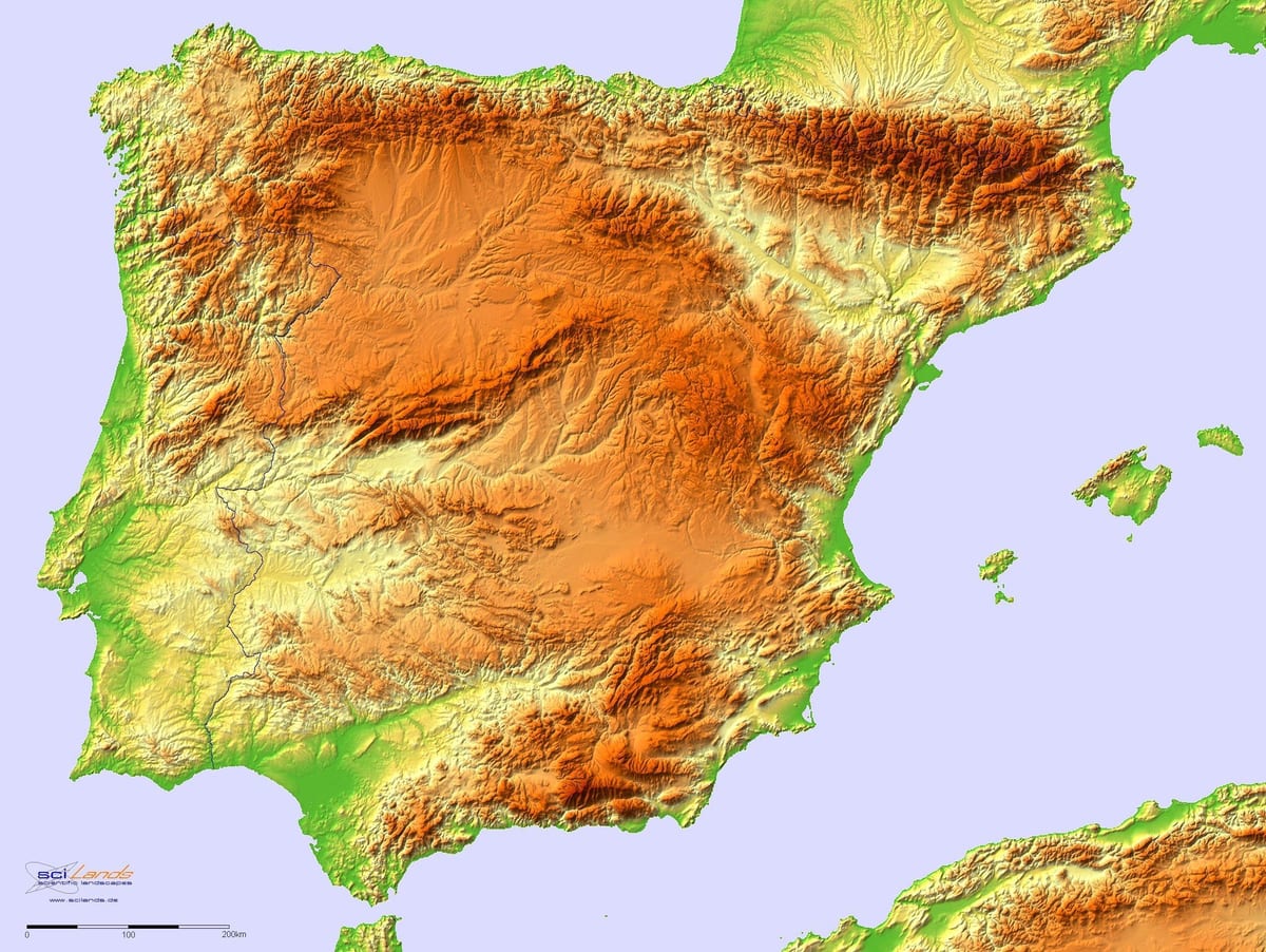 mapa Hiszpanii ulga