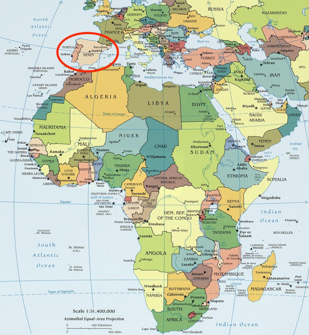 Afryka i Hiszpania mapa