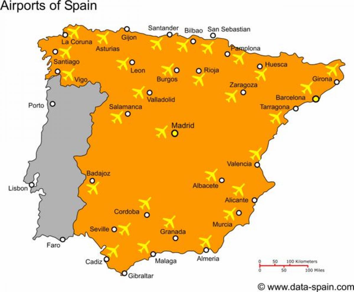 Hiszpania lotniska na mapie
