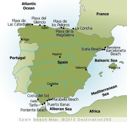 mapa Hiszpanii plaże