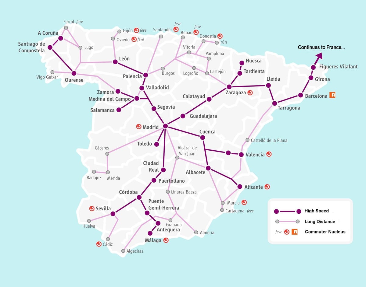 Hiszpania kolejowe renfe mapie