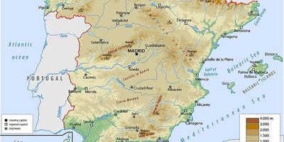 Fizyczna mapa Hiszpanii
