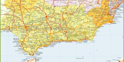 Szczegółowa mapa południa Hiszpanii