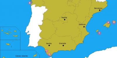 Mapa najlepszych plaż w Hiszpanii