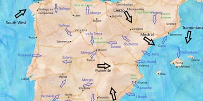 Mapa Hiszpanii wiatr